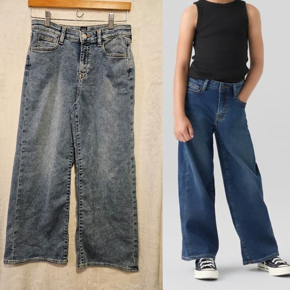 Gap Kids Wide-Leg Ankle Blue Denim Jeans, Girls Size 18, Super Soft, Stylish